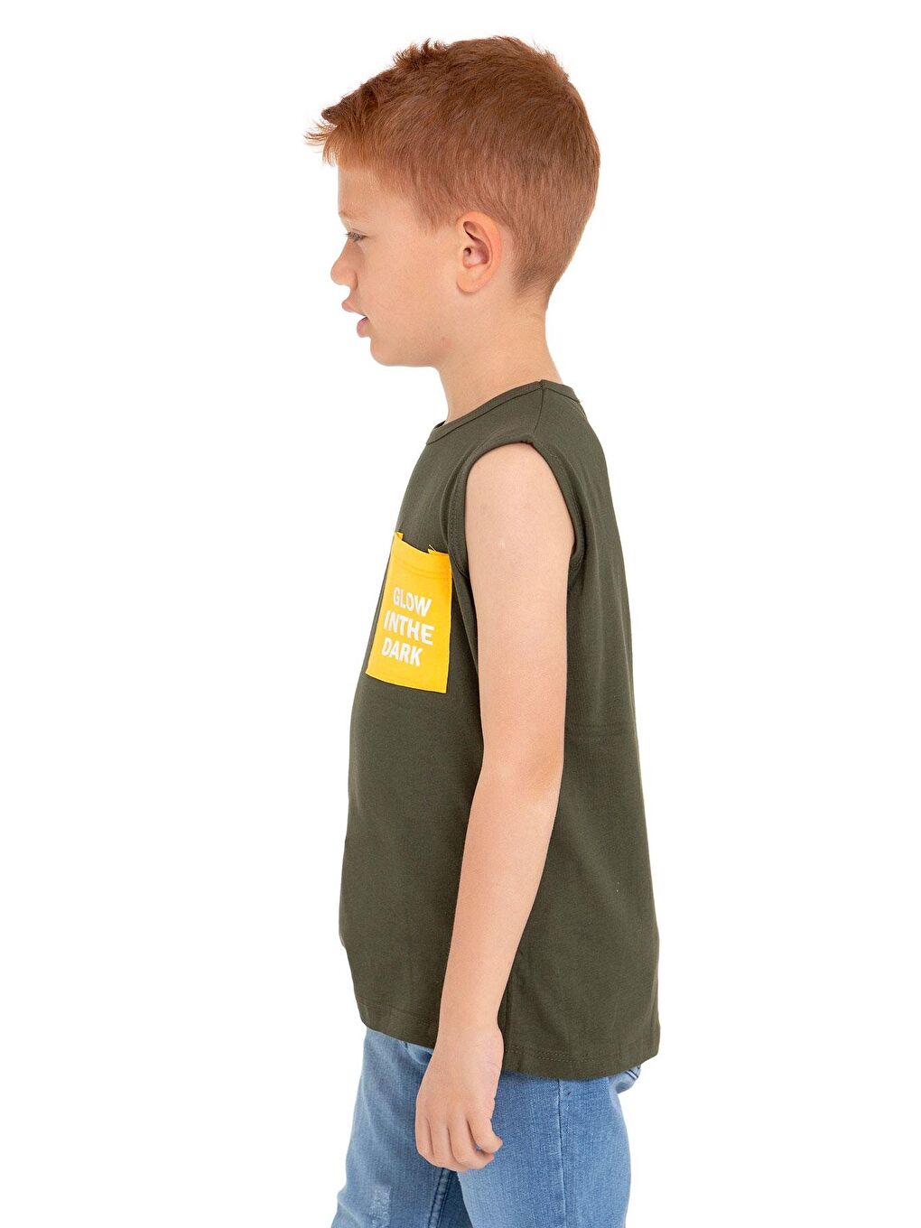 Sıfır Kol Baskılı Haki Renk Erkek Çocuk Tshirt-4