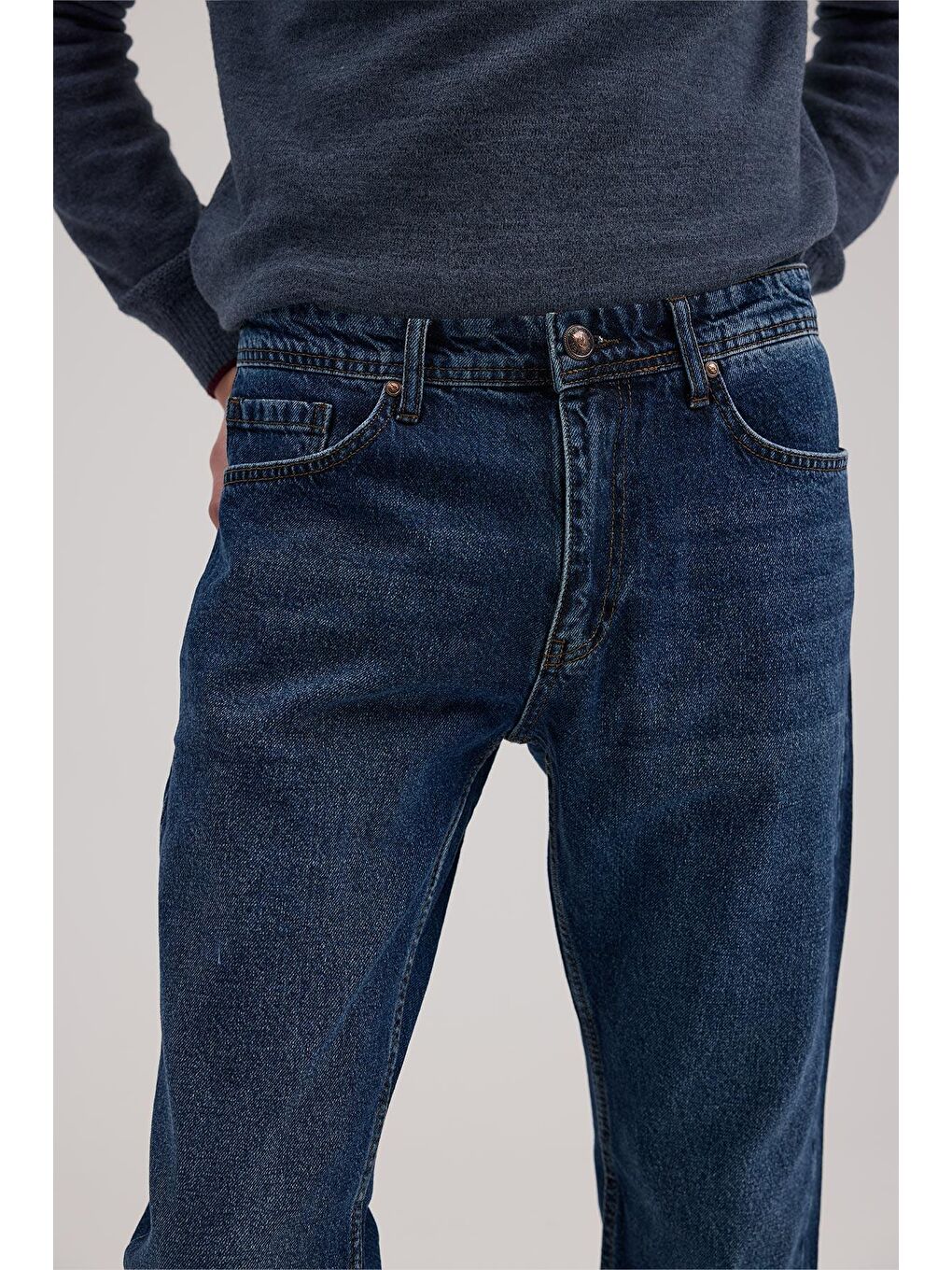 Lacivert Slim Fit %100 Pamuk 5 Cep Jean Pantolon-2