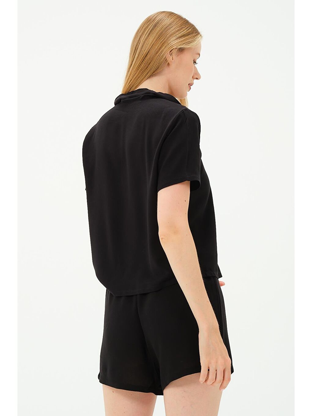 Viskon Gömlek Şort Takım 9156 Siyah-7