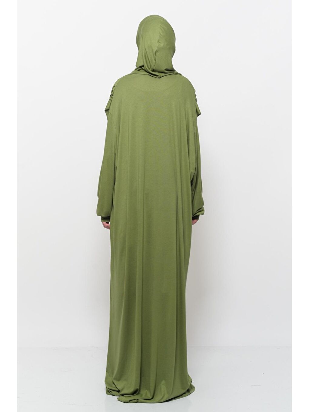 Yeşil Tek Parça Pamuklu Yarasa Kollu Tak Çıkar Başörtülü Organik Terletmez  Elbise-4