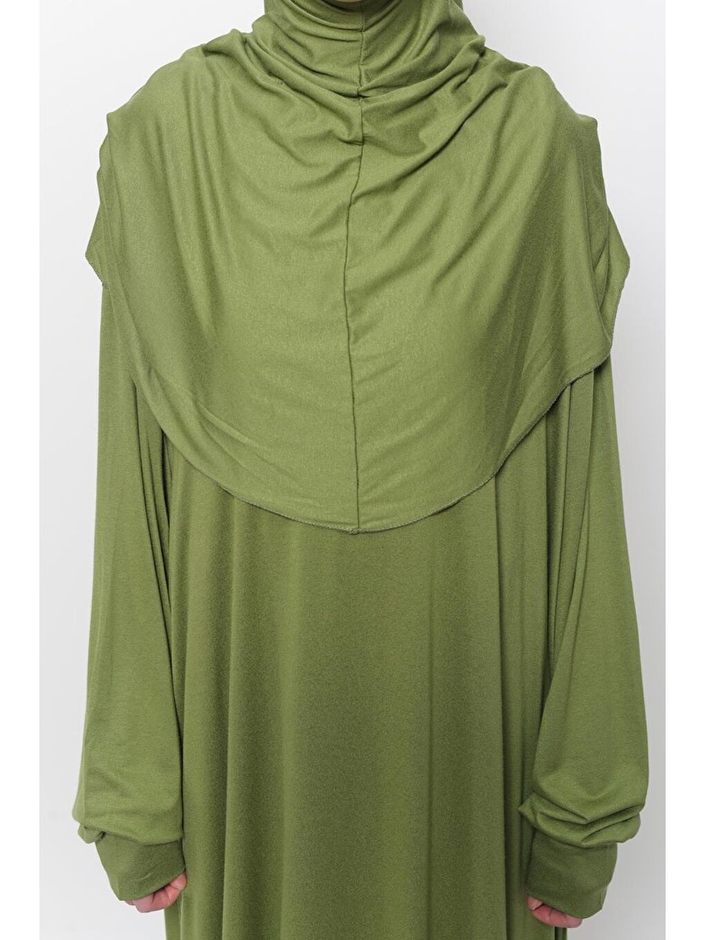 Yeşil Tek Parça Pamuklu Yarasa Kollu Tak Çıkar Başörtülü Organik Terletmez  Elbise-5