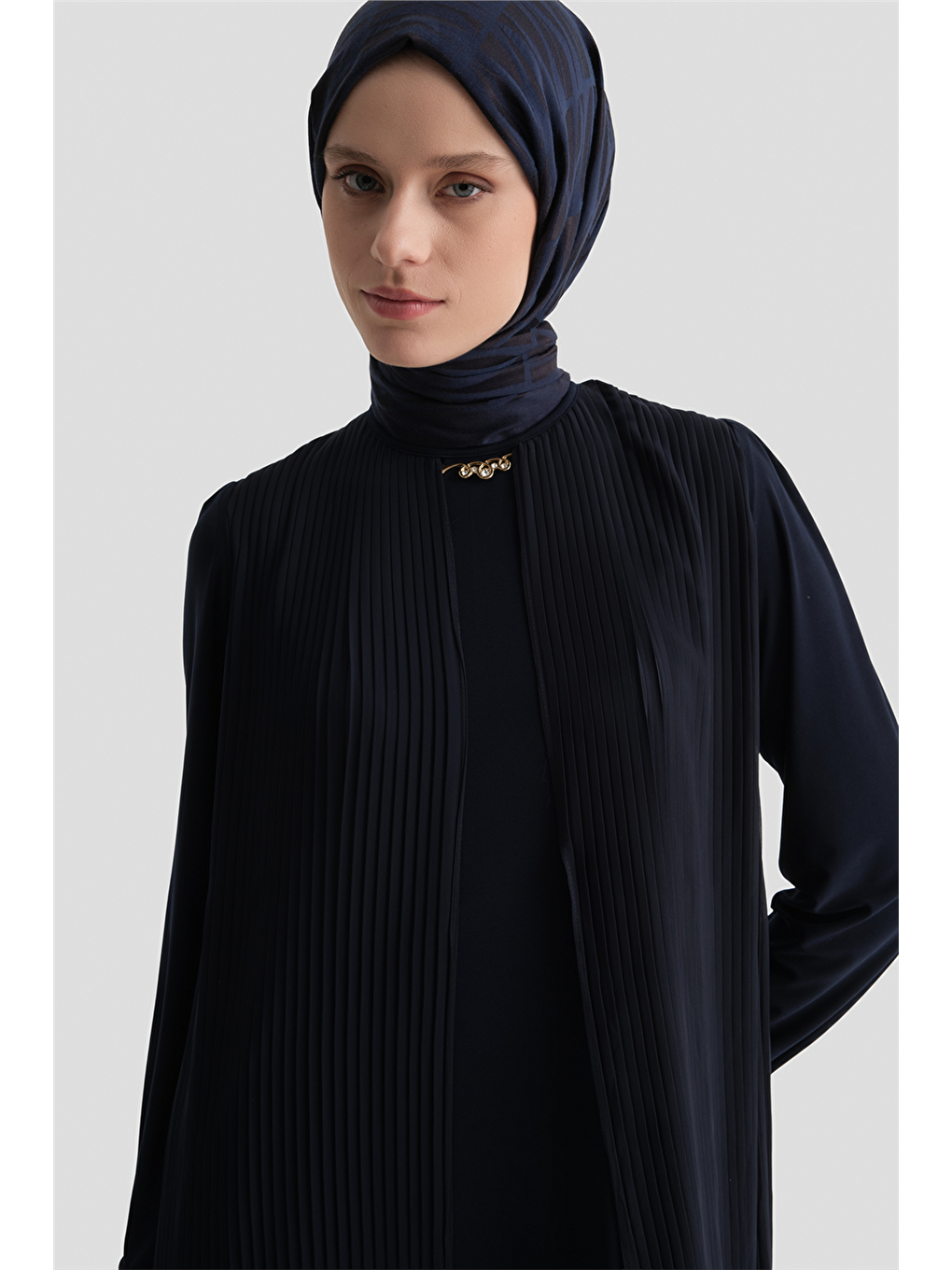 Pliseli Elbise Lacivert
