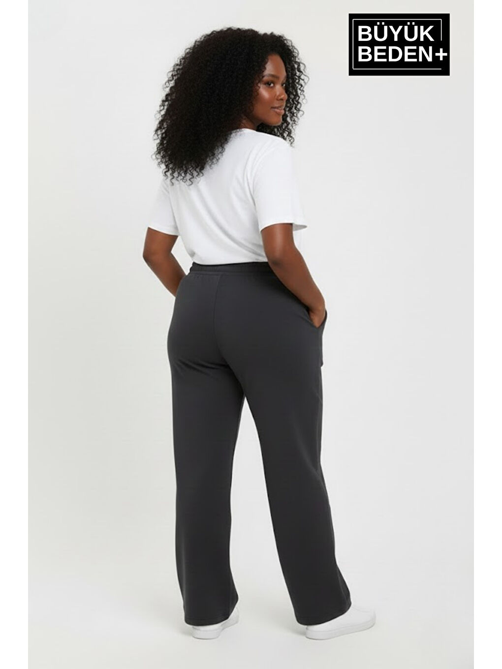 Gri Kadın Büyük Beden BROOKLYN Baskılı Rahat Kesim Lastikli Bel Paça Reçme Eşofman Altı SPR26EAK952-2-1