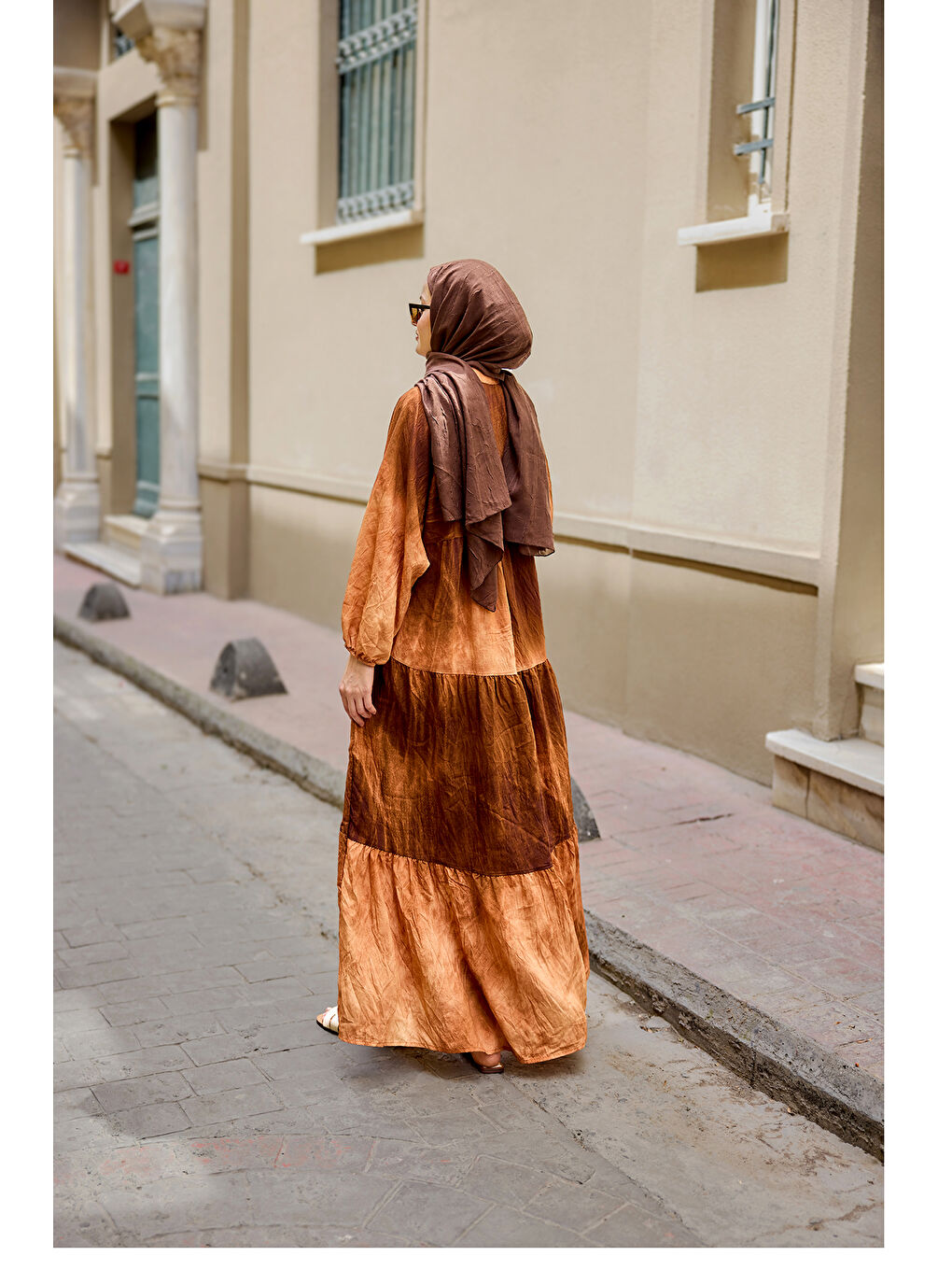 Kadın Tonsürton Desen Elbise Kahverengi-3