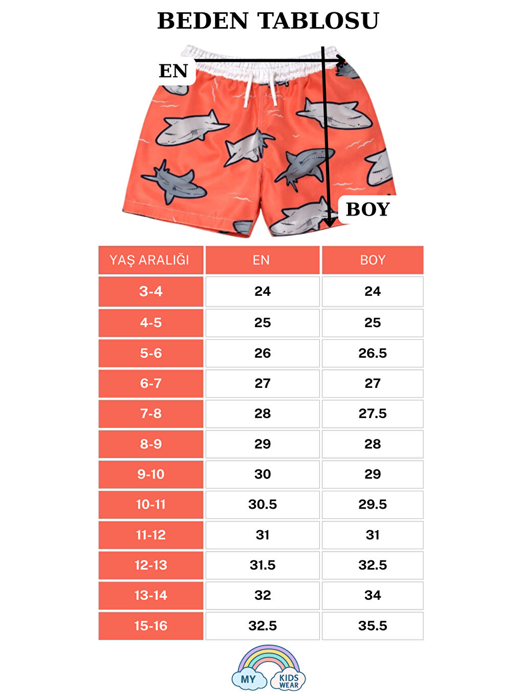 Beyaz Erkek Çocuk Desenli Deniz Şortu 3-16 Yaş 12495-1
