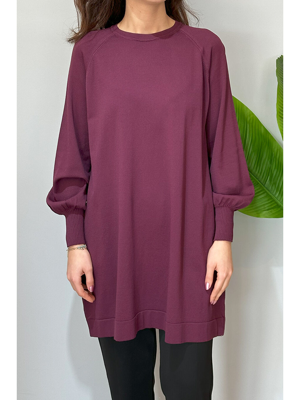 Merserize Bilek Detaylı Basic Tunik 500 Mürdüm-1