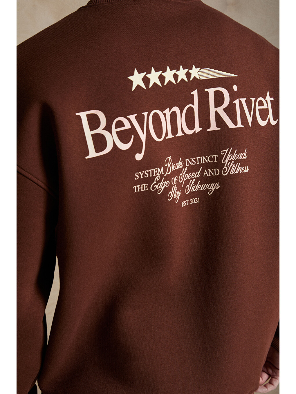 Rıvet Erkek Organik Pamuklu İçi Polarlı Baskılı Bisiklet Yaka Regular Kahverengi Sweatshirt-6