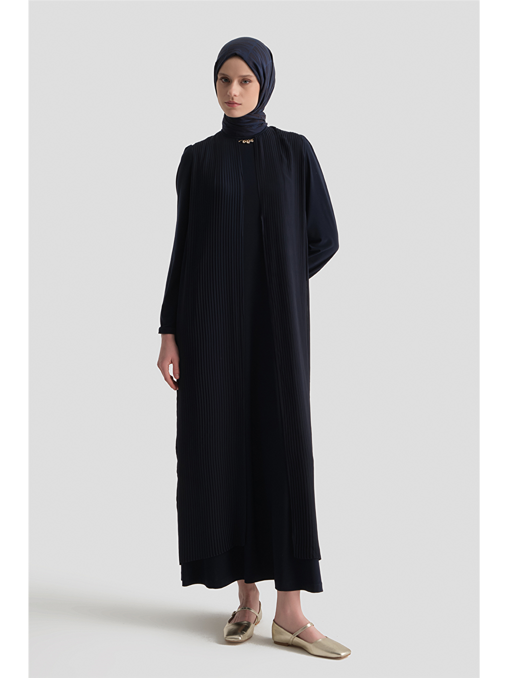 Pliseli Elbise Lacivert-1