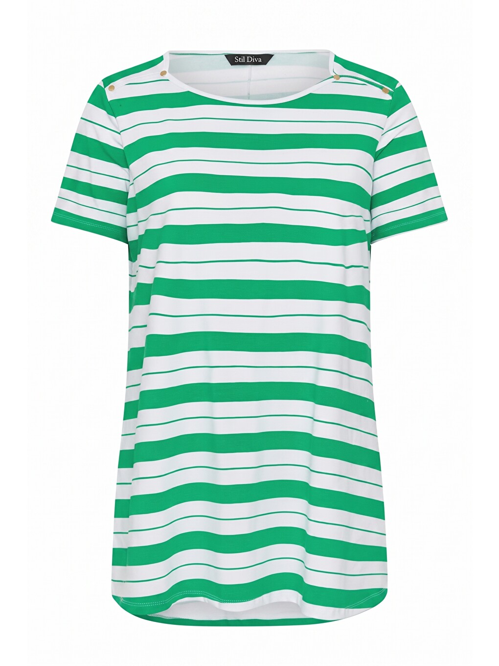 Yeşil Çizgili Omuz Detaylı Tunik T-shirt-4
