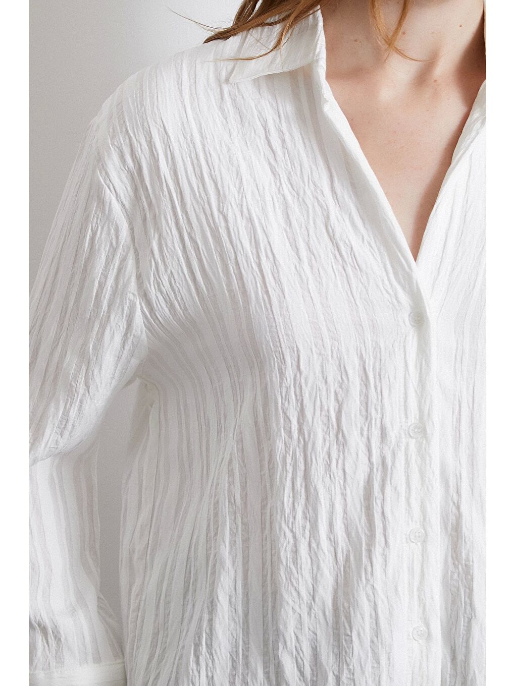 Şerit Dokulu Gömlek Beyaz-2