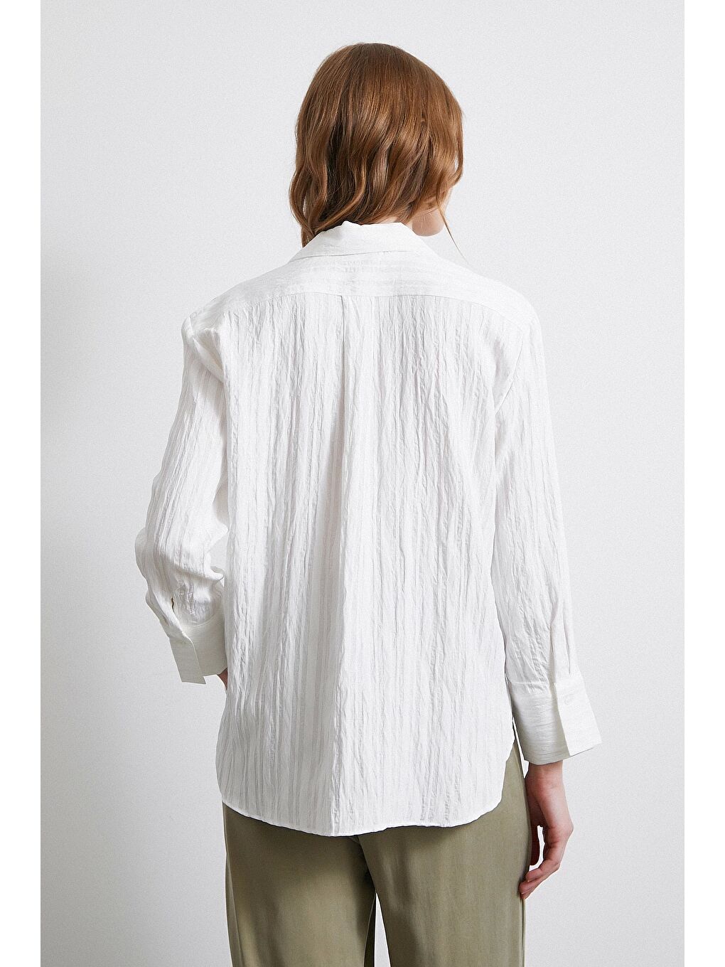 Şerit Dokulu Gömlek Beyaz-3