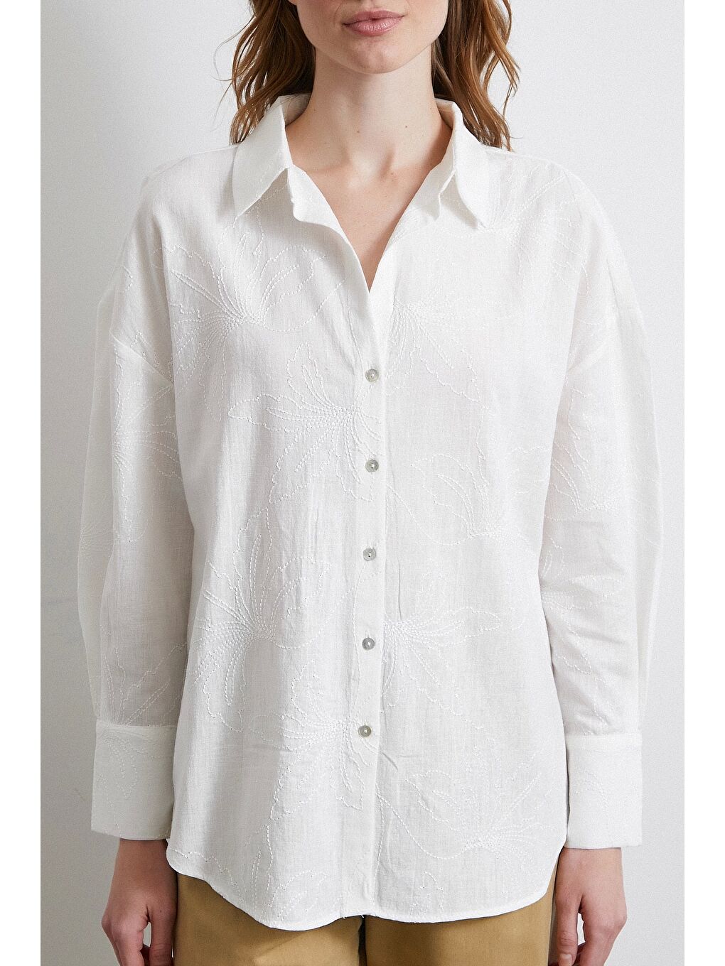 Brodeli Gömlek Ekru-1