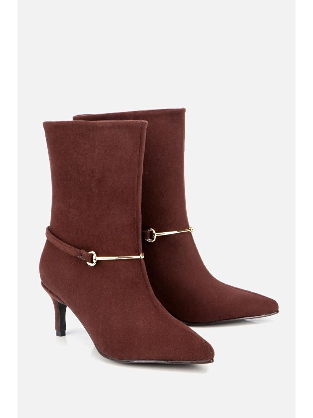 Kadın Süet Kahverengi Kemer Detaylı Tokalı Bilekte Topuklu Bot-1