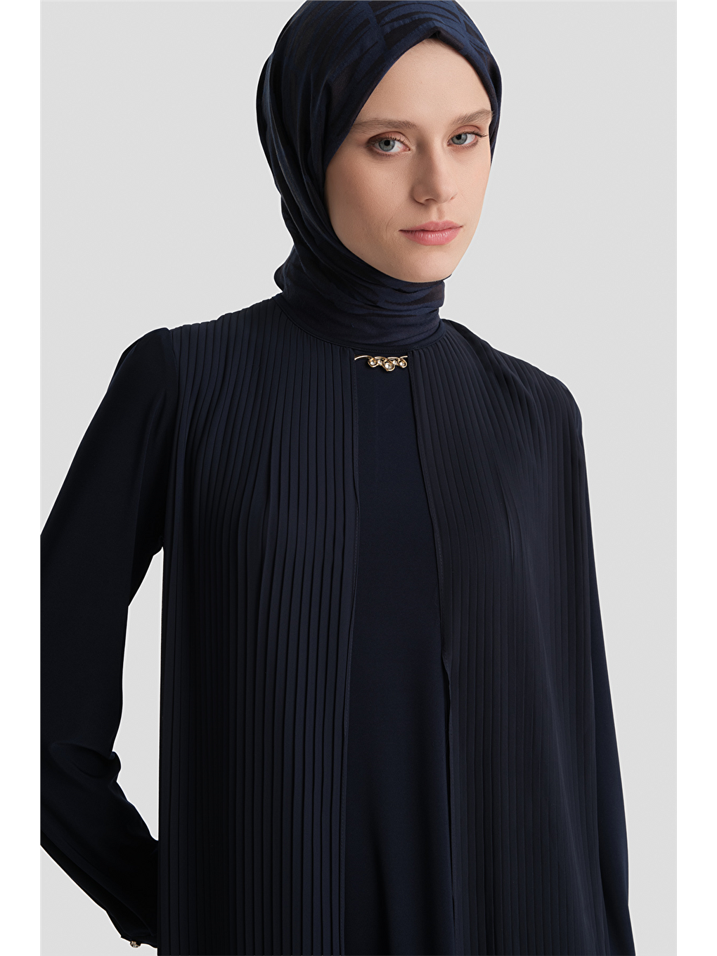 Pliseli Elbise Lacivert-3