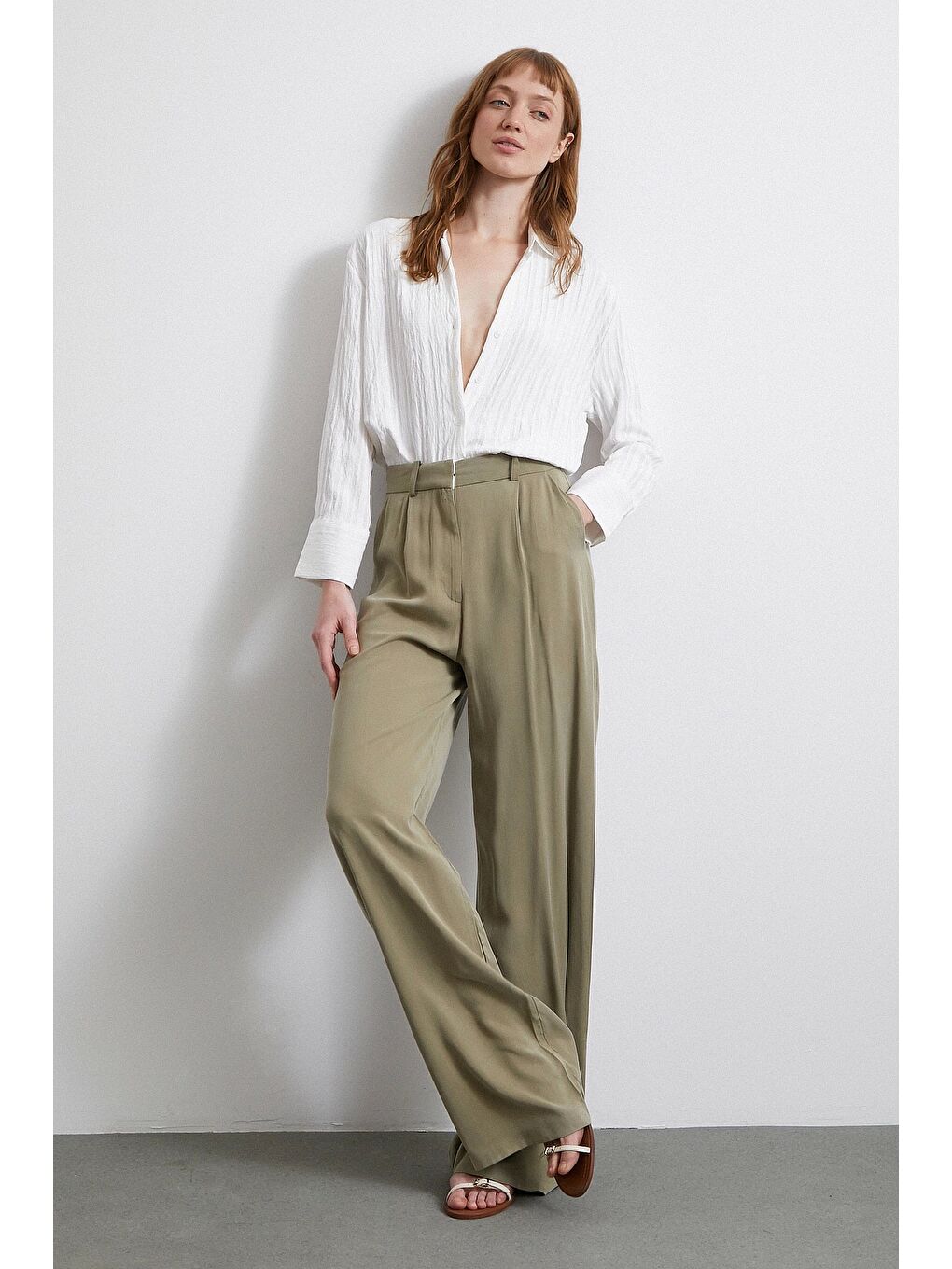 Şerit Dokulu Gömlek Beyaz-5