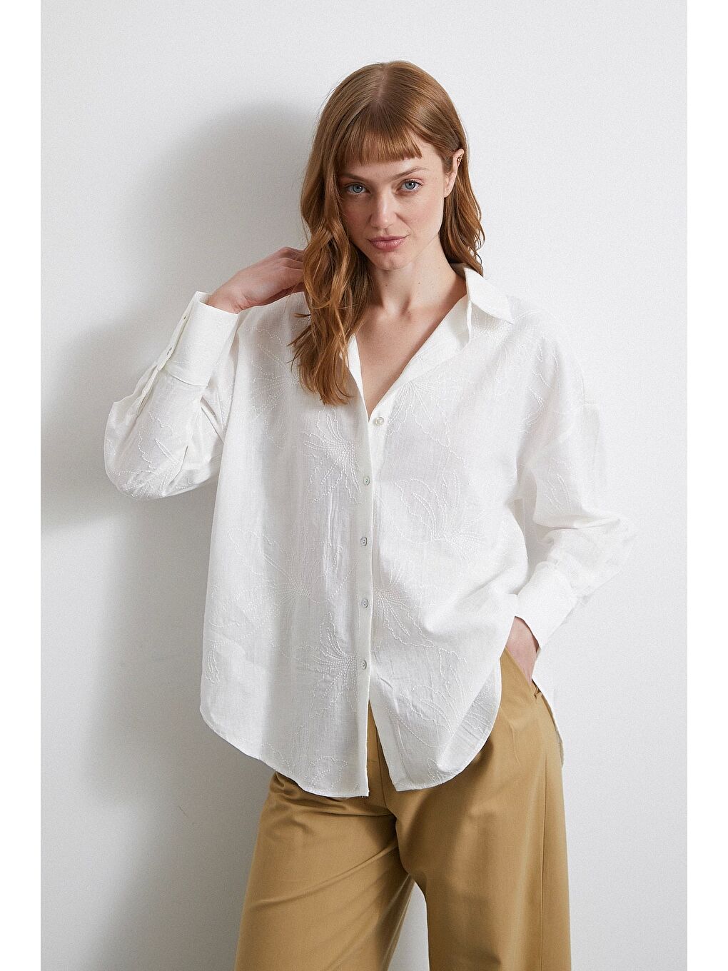 Brodeli Gömlek Ekru-3