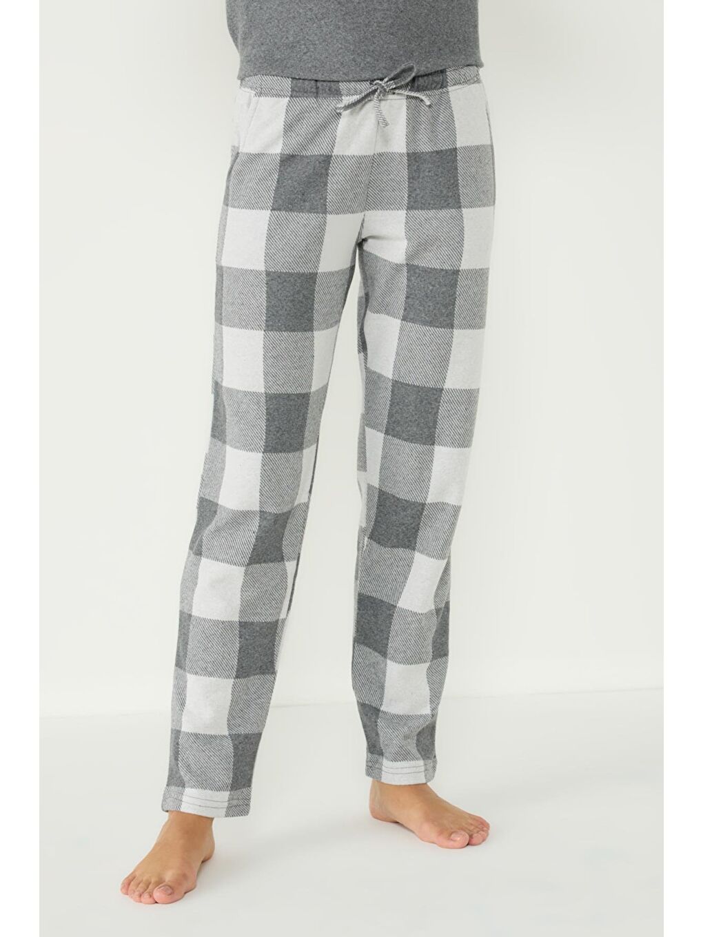 Jakarlı Bisiklet Yaka Düşük Omuz Uzun Kol Cepli Pijama Takım 402026 Gri-4