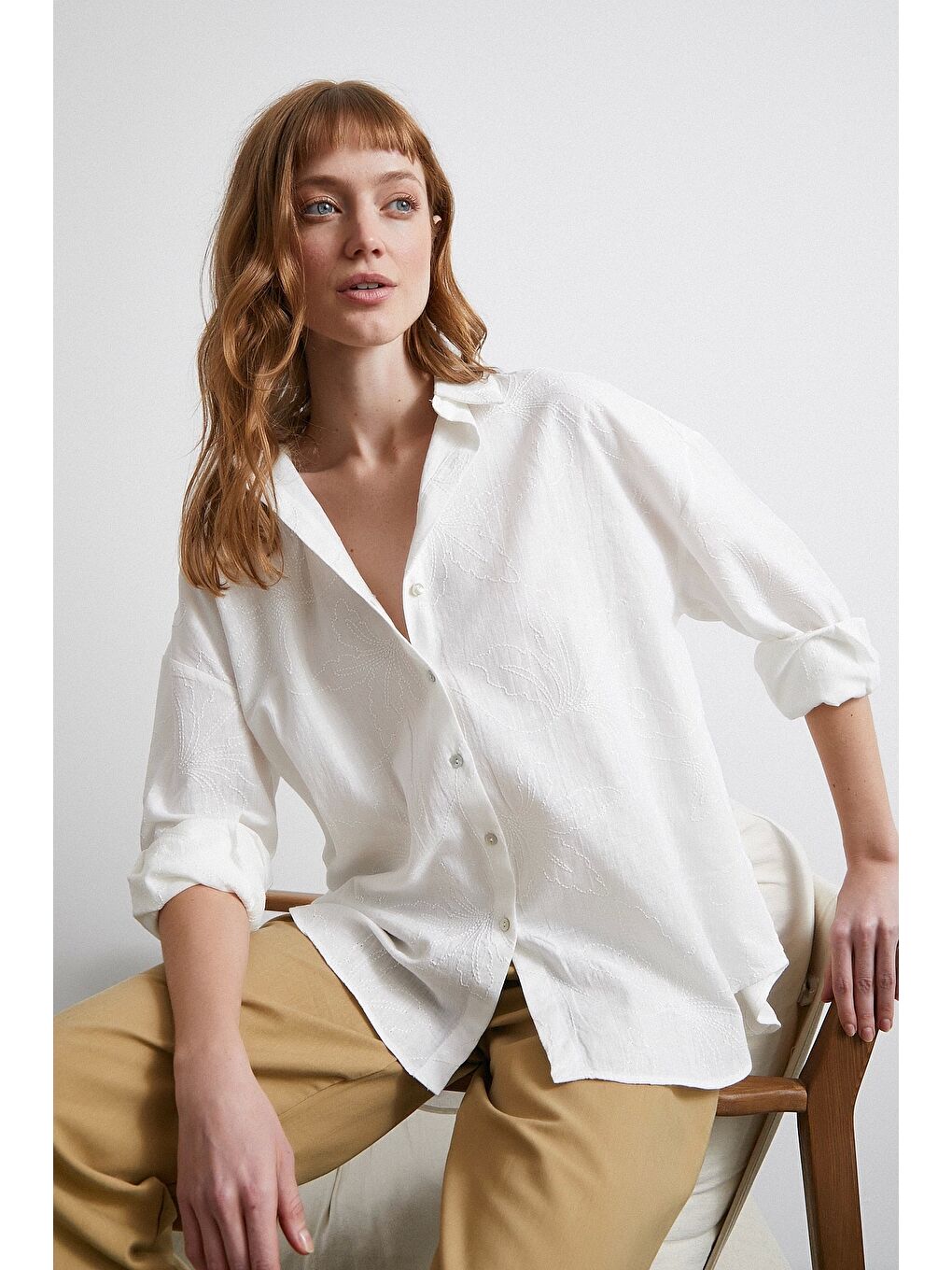 Brodeli Gömlek Ekru-4