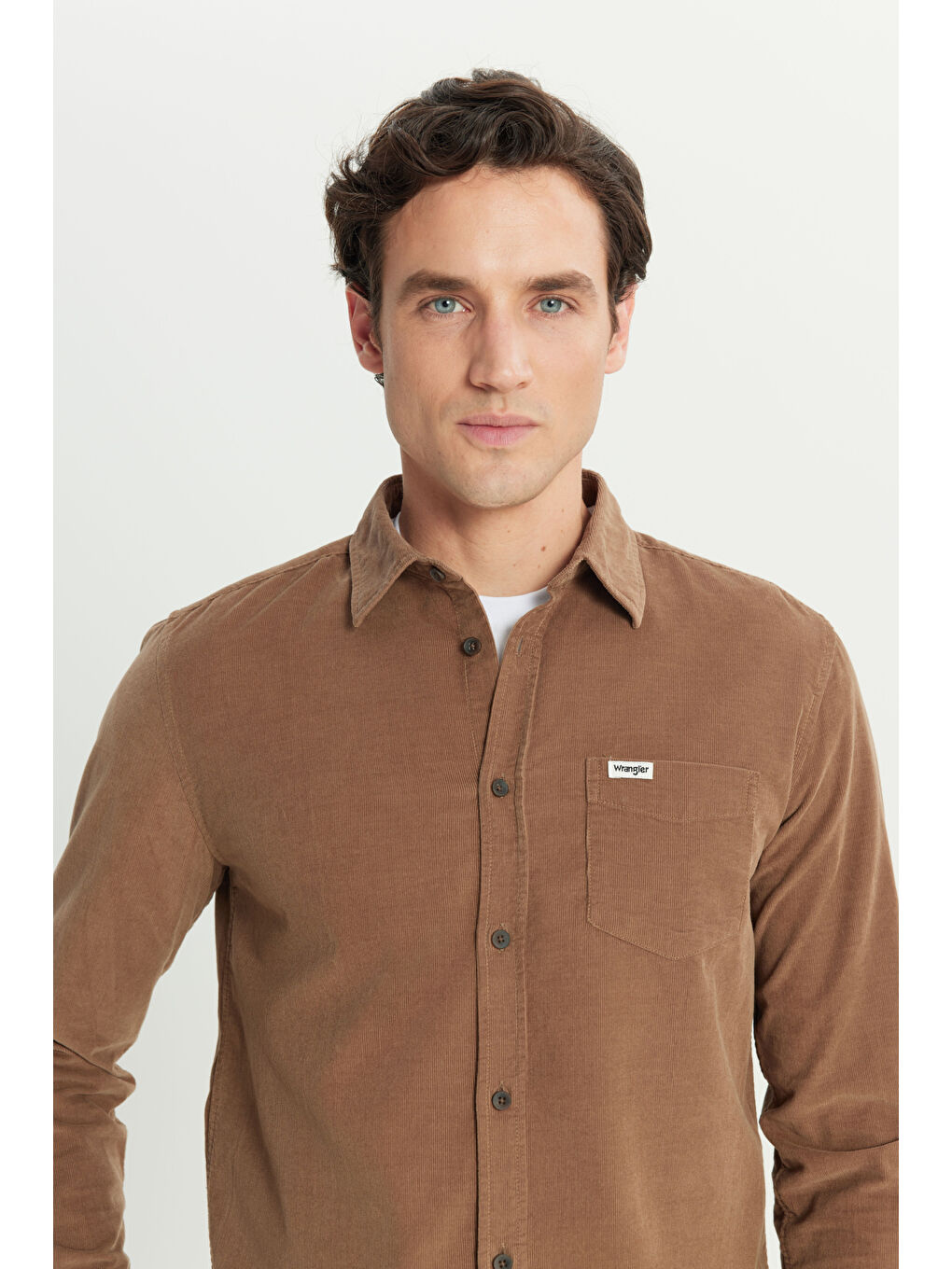 Kahverengi Regular Fit Normal Kesim Cep Detaylı Deve Tüyü Rengi Kadife Gömlek-3