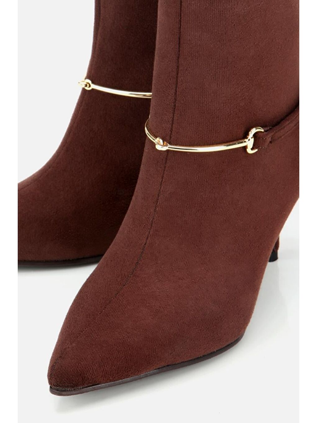 Kadın Süet Kahverengi Kemer Detaylı Tokalı Bilekte Topuklu Bot-3