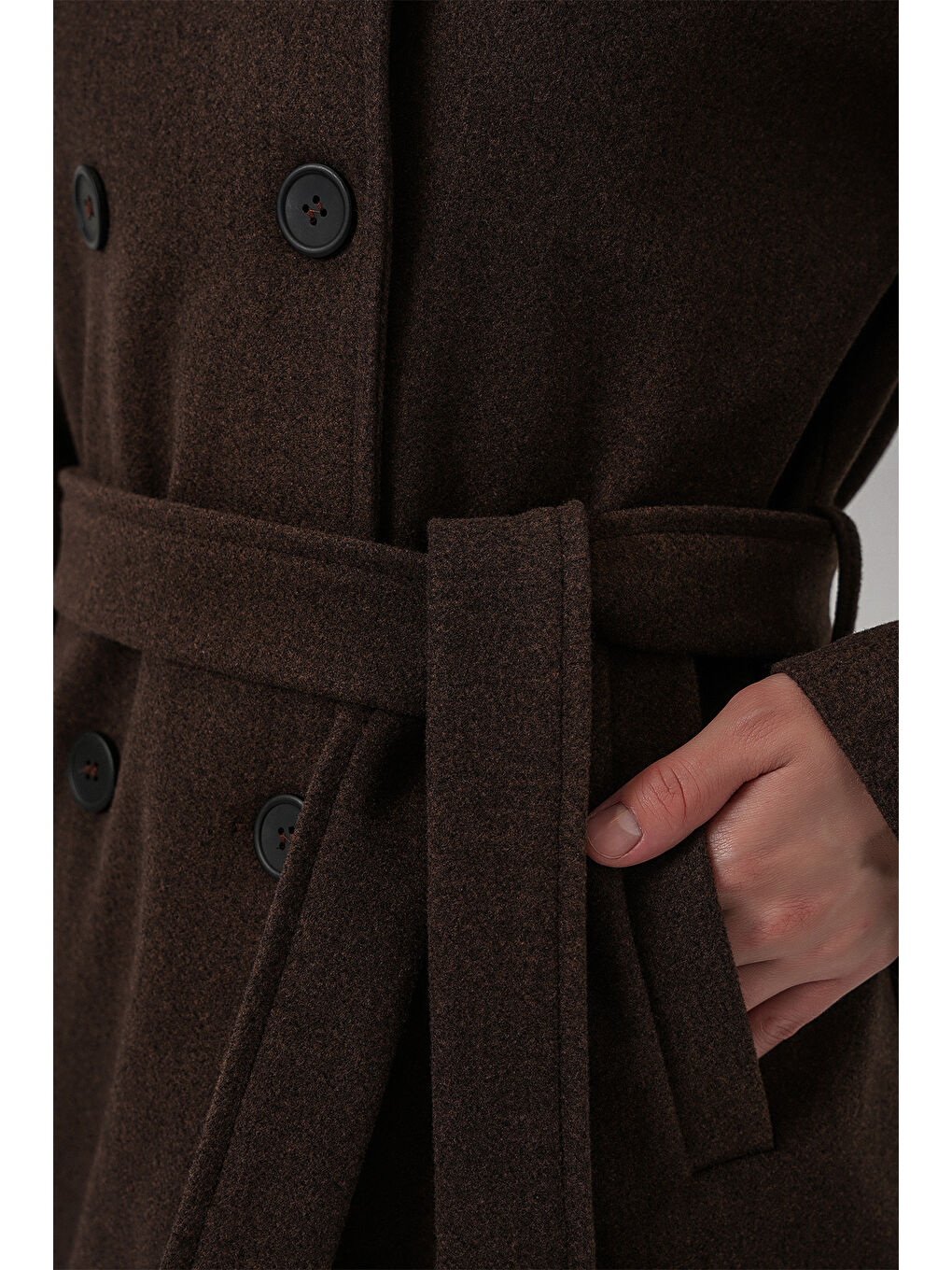 Kahverengi Kadın Kuşaklı Kaşe Kaban 9162 - A.Kahve-4