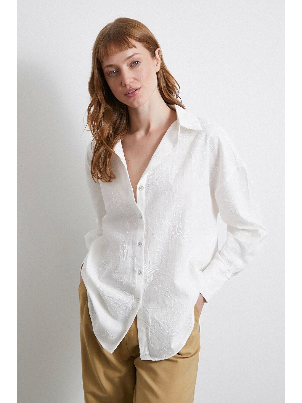 Brodeli Gömlek Ekru-5