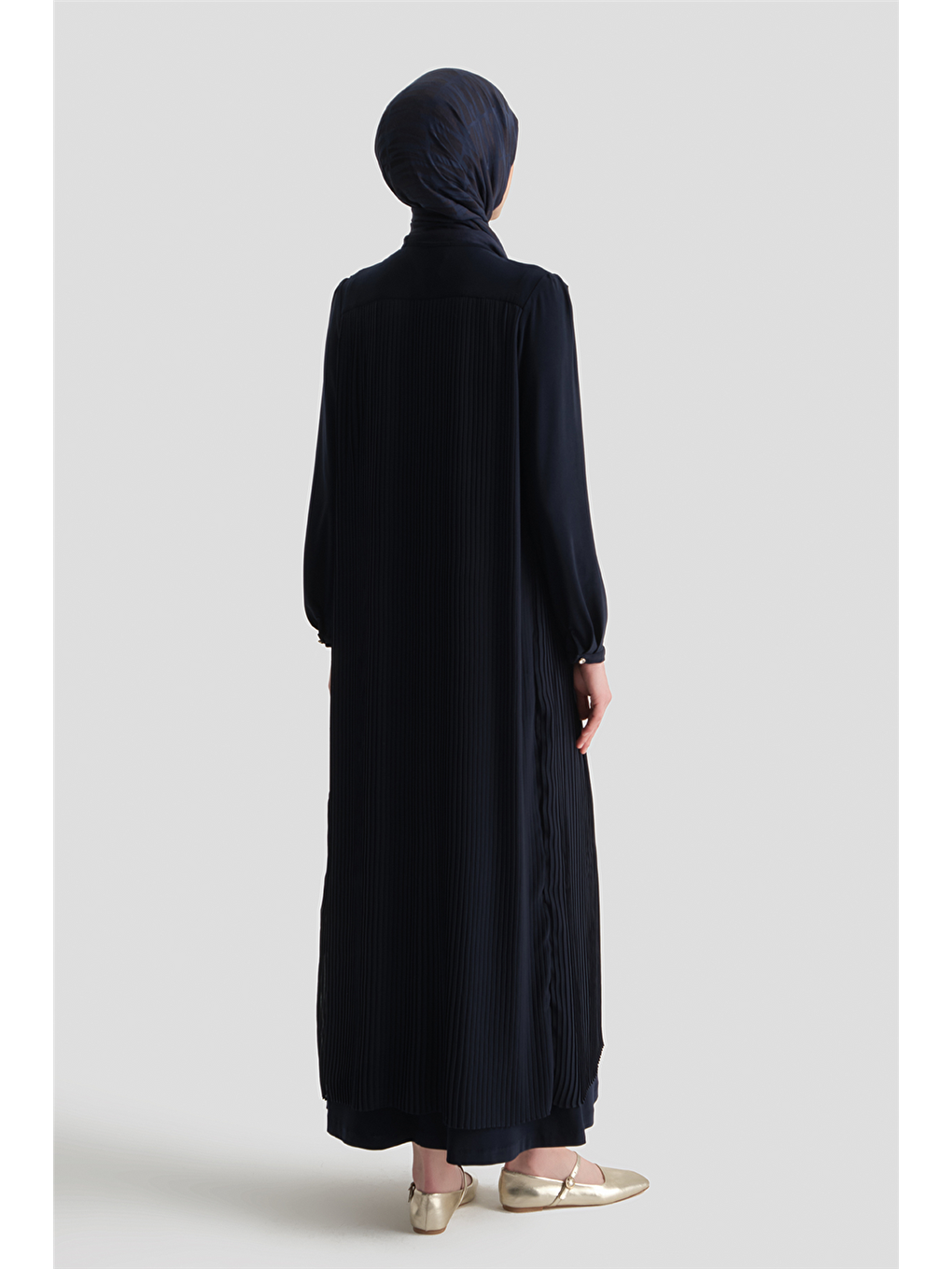 Pliseli Elbise Lacivert-4