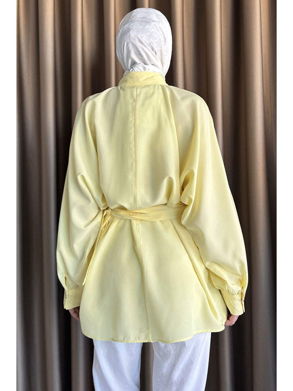 Sarı Bel Kuşaklı Tesettür Gömlek-4