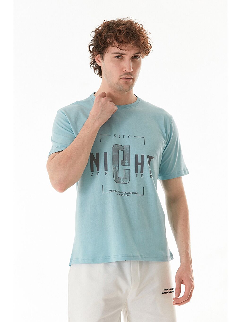 Mavi Night Yazı Baskılı Bisiklet Yaka Tişört