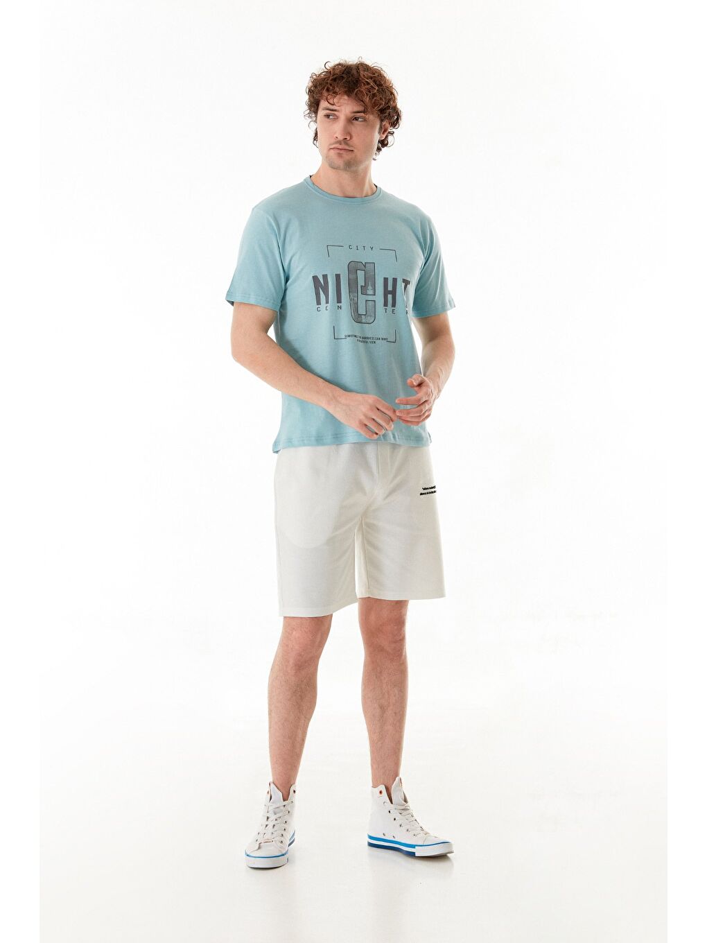 Mavi Night Yazı Baskılı Bisiklet Yaka Tişört-1