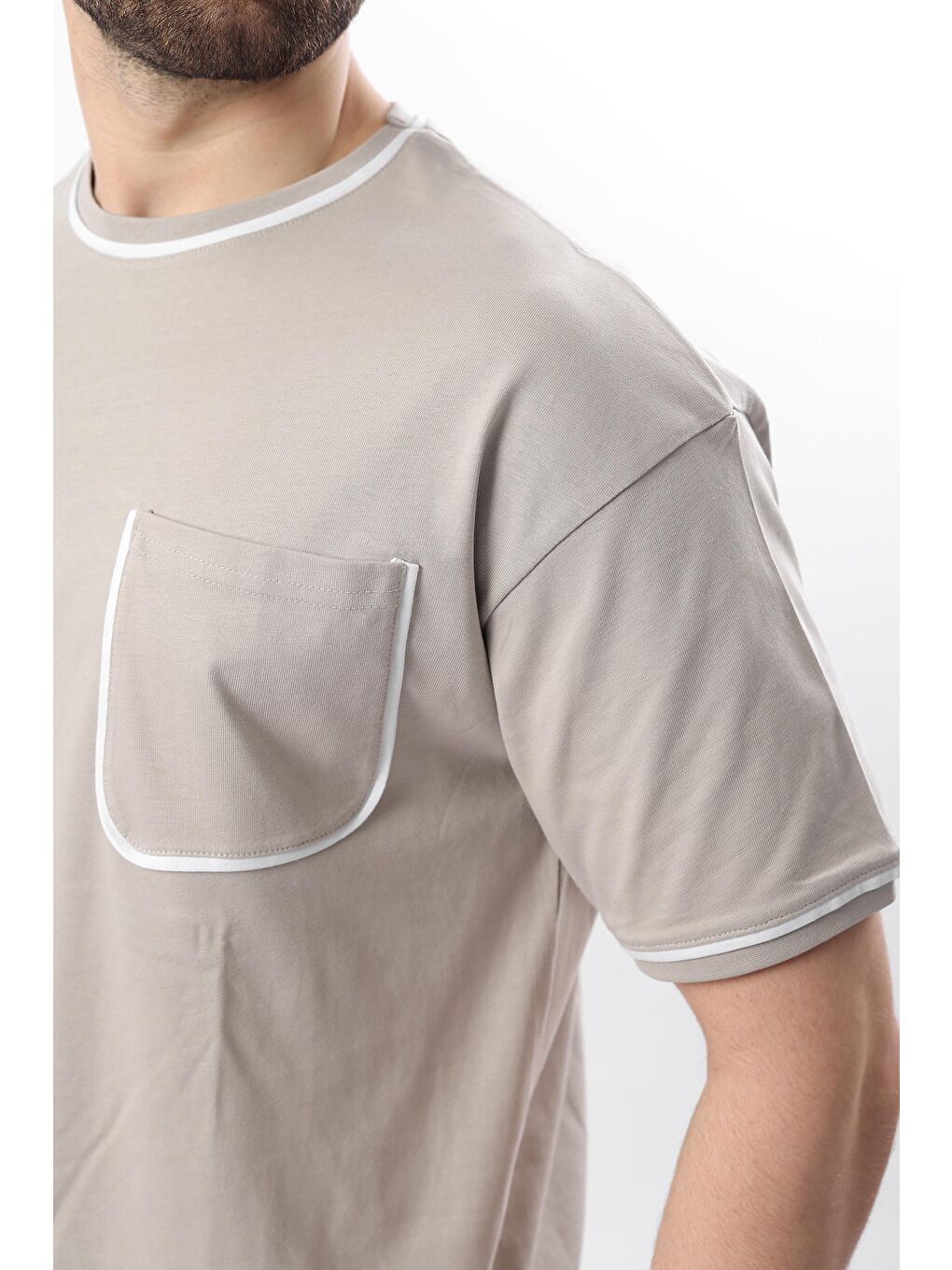 Boyalı Gri Cep Detaylı Erkek %100 Pamuk Tişört 6176-2