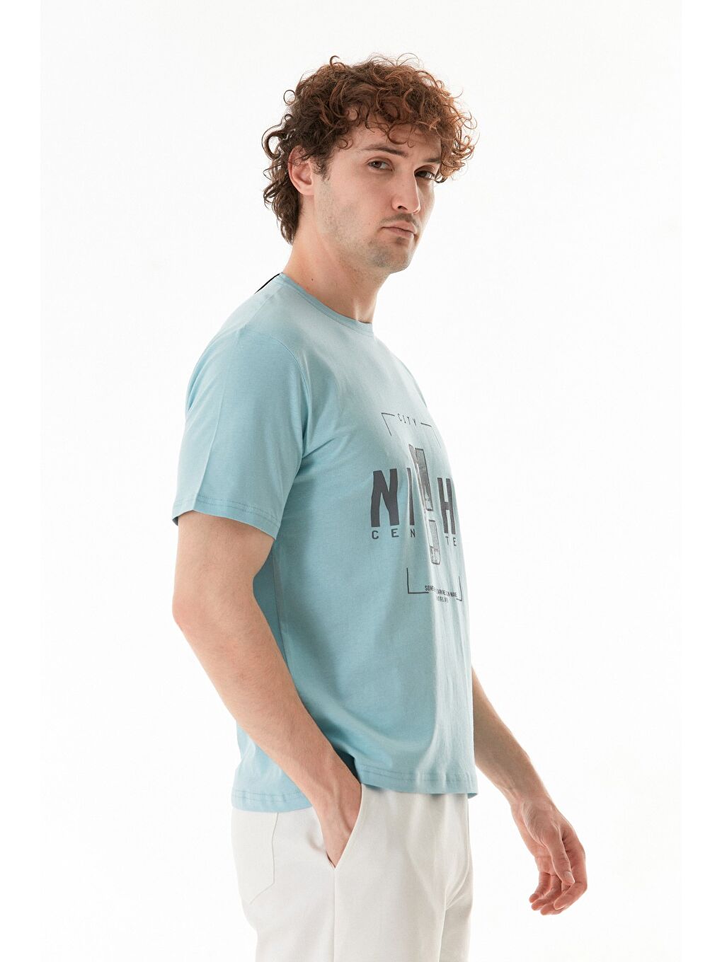 Mavi Night Yazı Baskılı Bisiklet Yaka Tişört-2