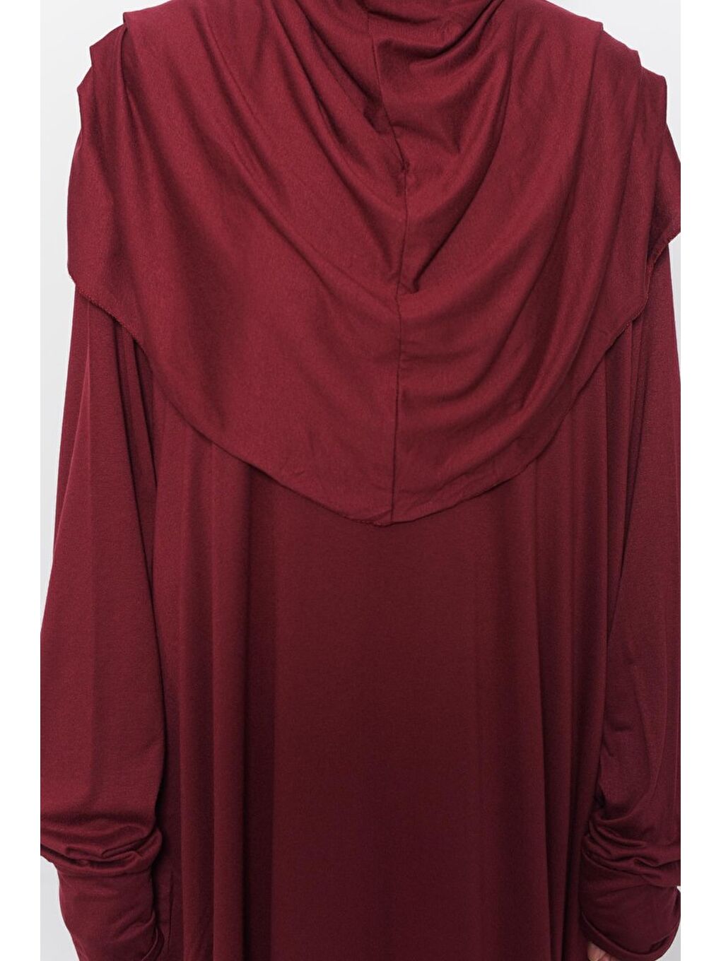 Bordo Tek Parça Pamuklu Yarasa Kollu Tak Çıkar Başörtülü Organik Terletmez  Elbise-5