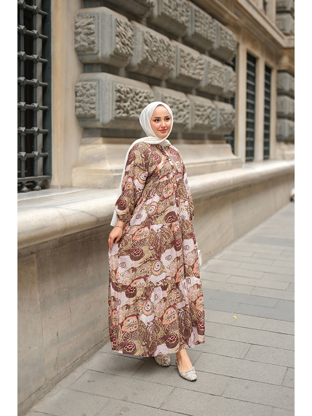 Kadın Karışık Desenli Elbise Yeşil