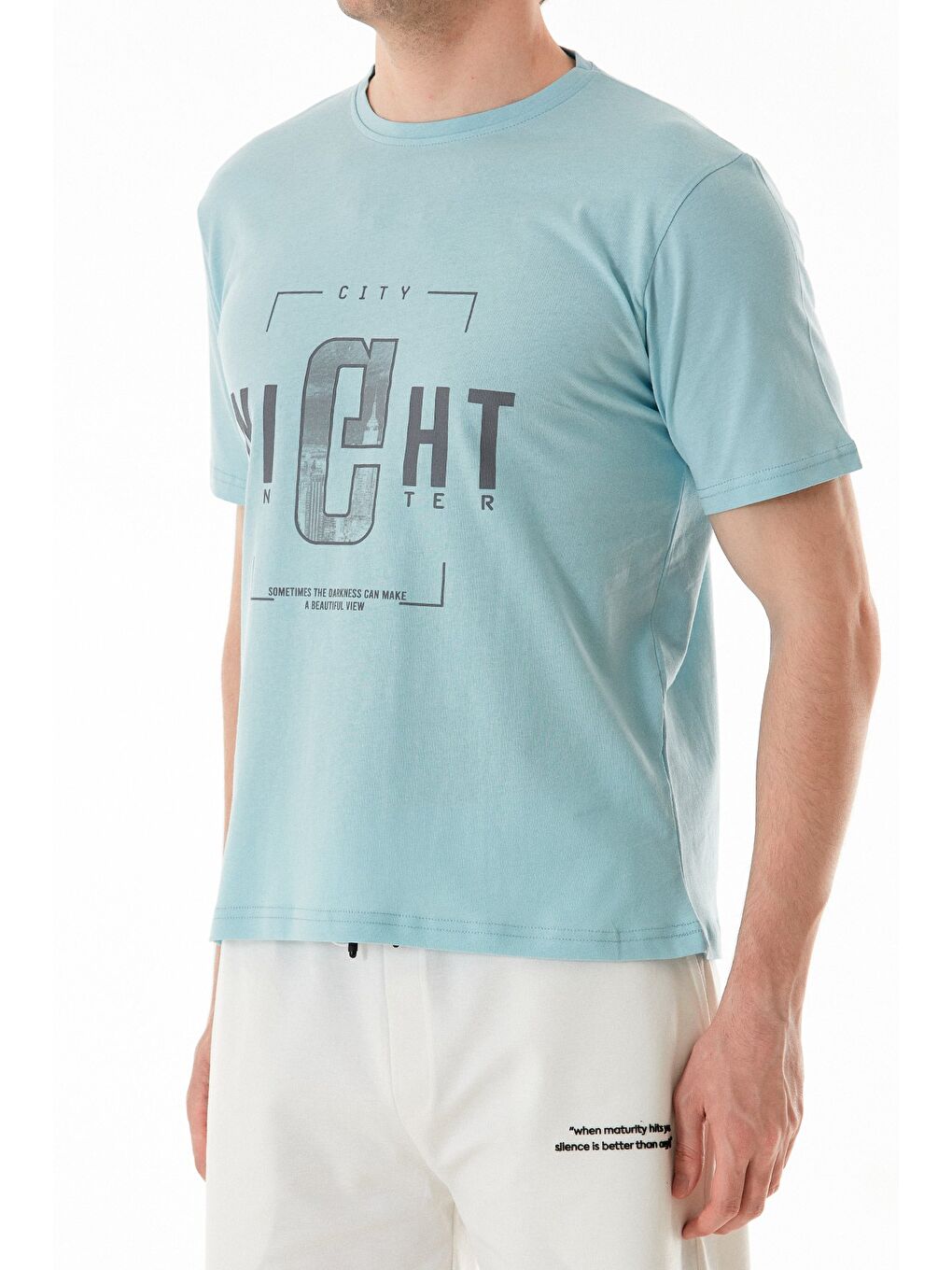 Mavi Night Yazı Baskılı Bisiklet Yaka Tişört-4