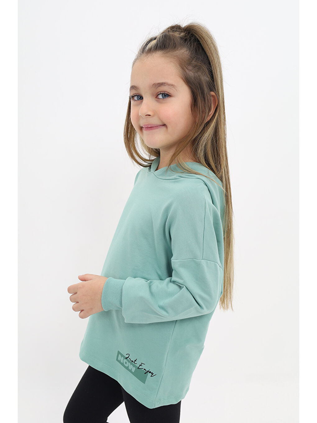 Yeşil Kız Çocuk Baskılı Sweatshirt-1