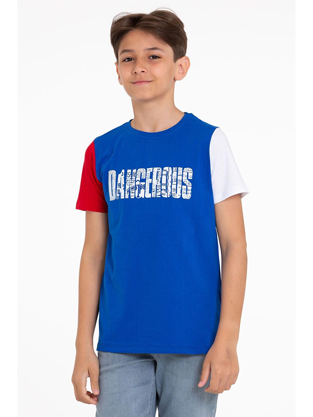 Mavi Kısa Kol Saks Renk Erkek Çocuk Tshirt-1