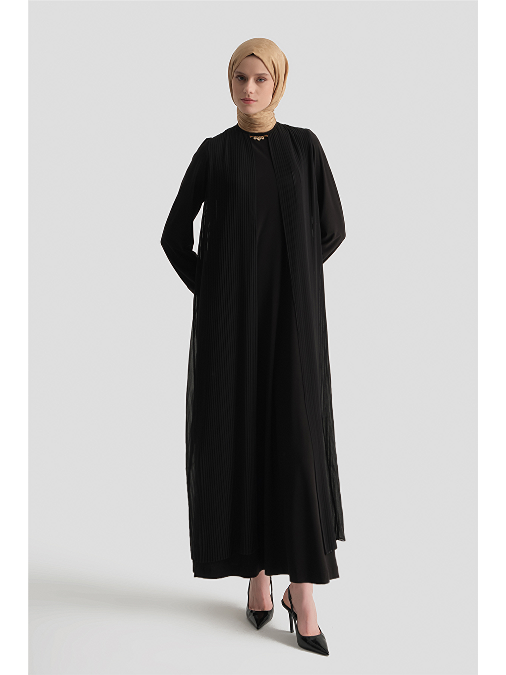 Pliseli Elbise Siyah-2