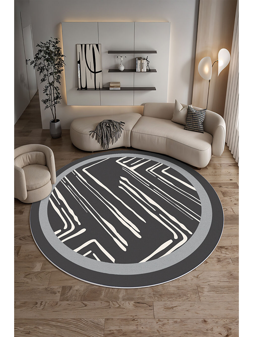 Gri Dekoratif Salon Halısı, Makinada Yıkanabilir, Kaymaz Taban, İnce & Modern Tasarım-3