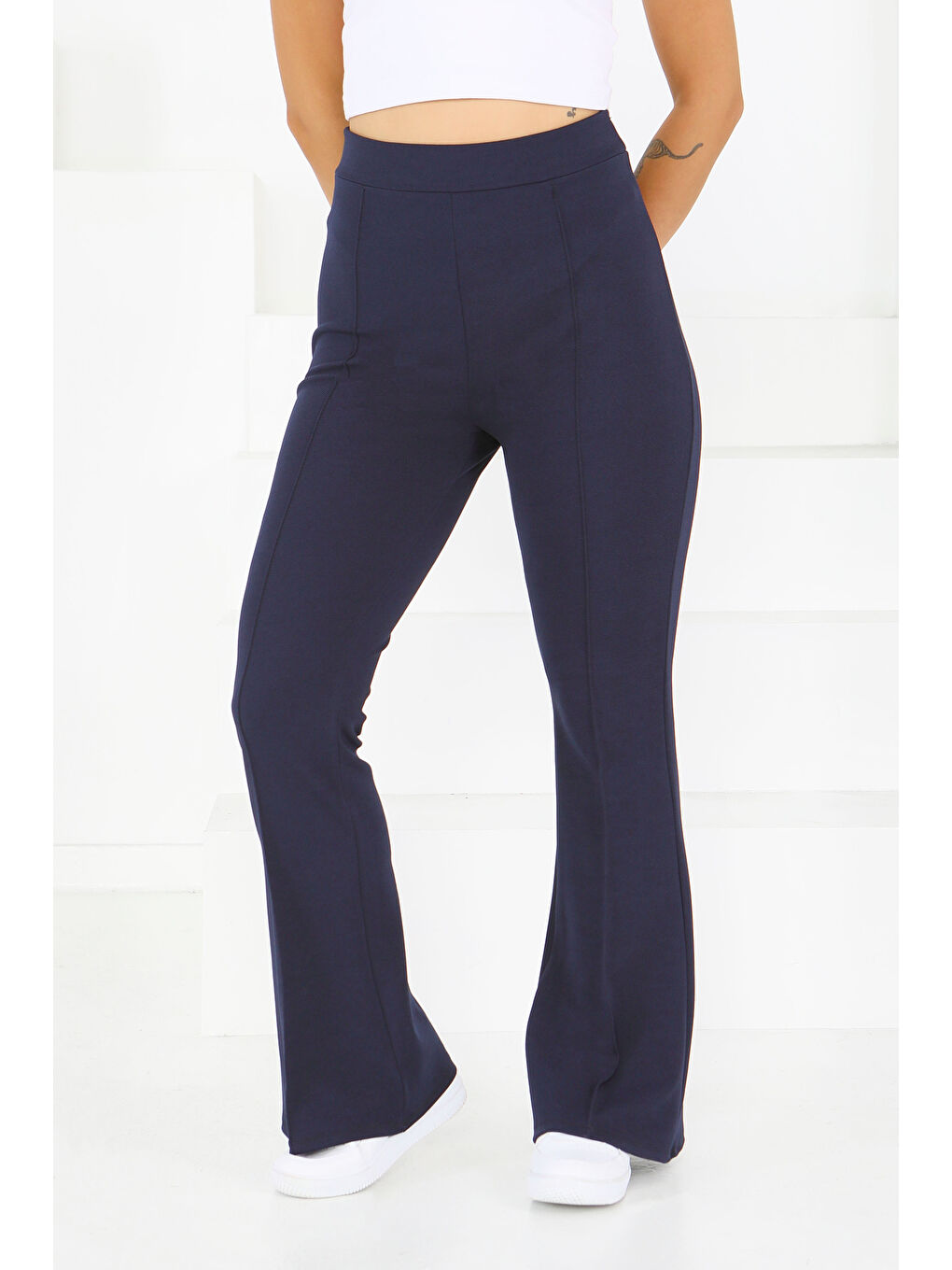 Çımalı İspanyol Paça Krep Pantolon Lacivert - 27623