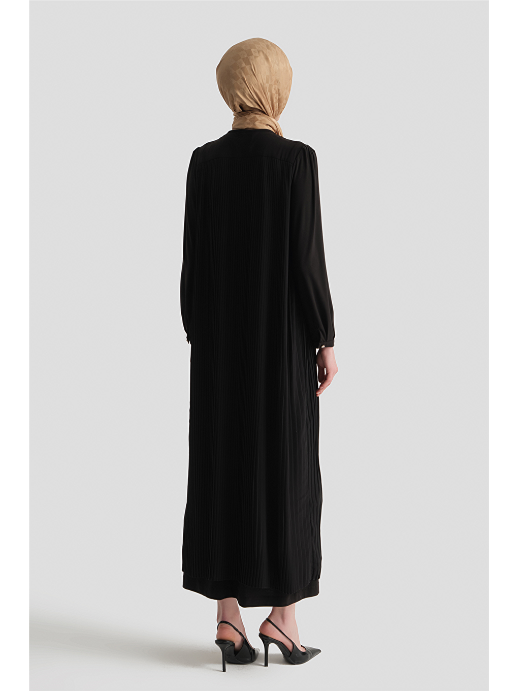 Pliseli Elbise Siyah-4