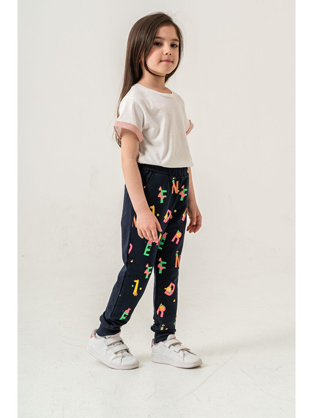 Lacivert Tüm Alan Baskılı Kız Çocuk Eşofman Altı-1