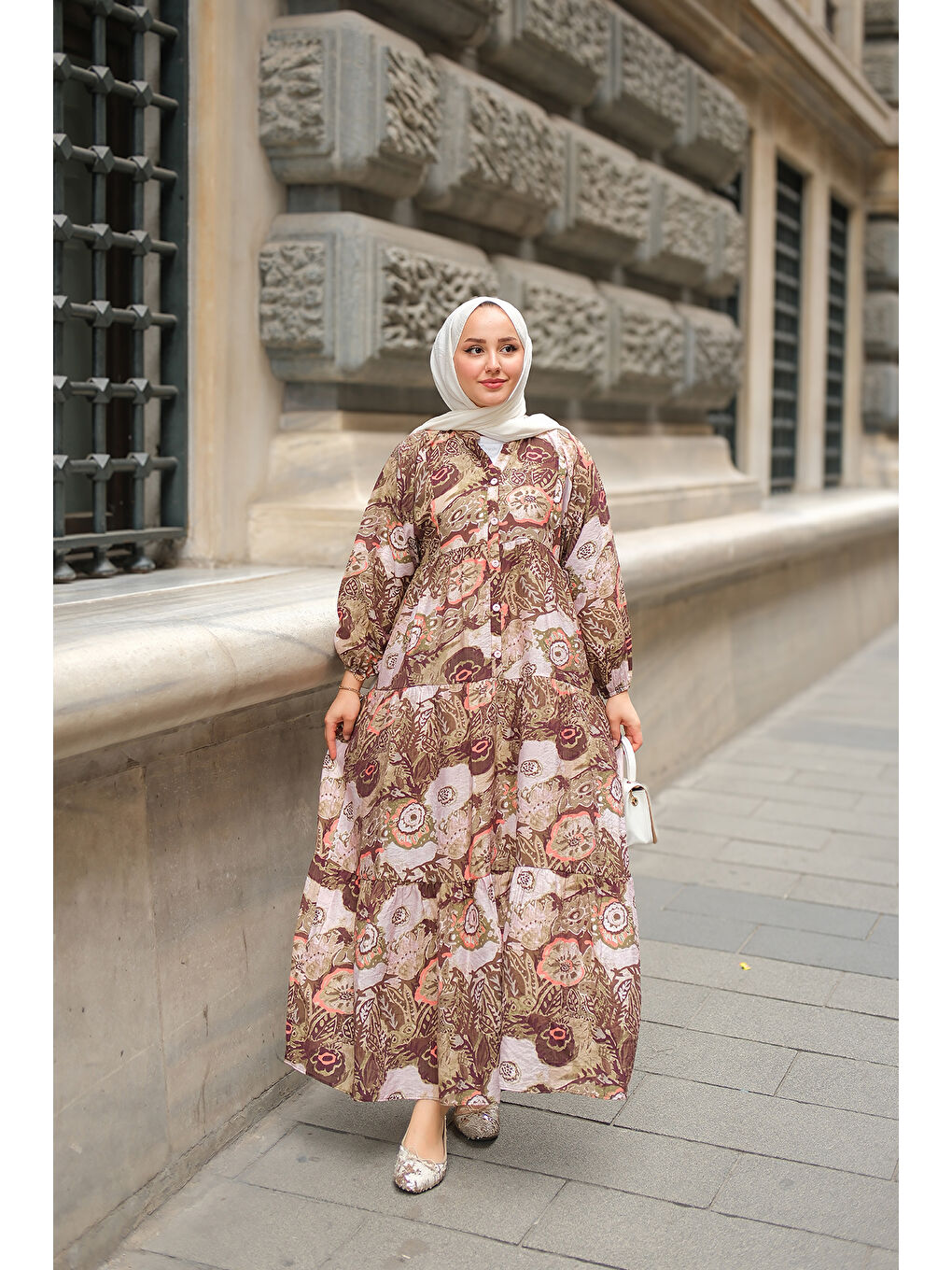 Kadın Karışık Desenli Elbise Yeşil-1