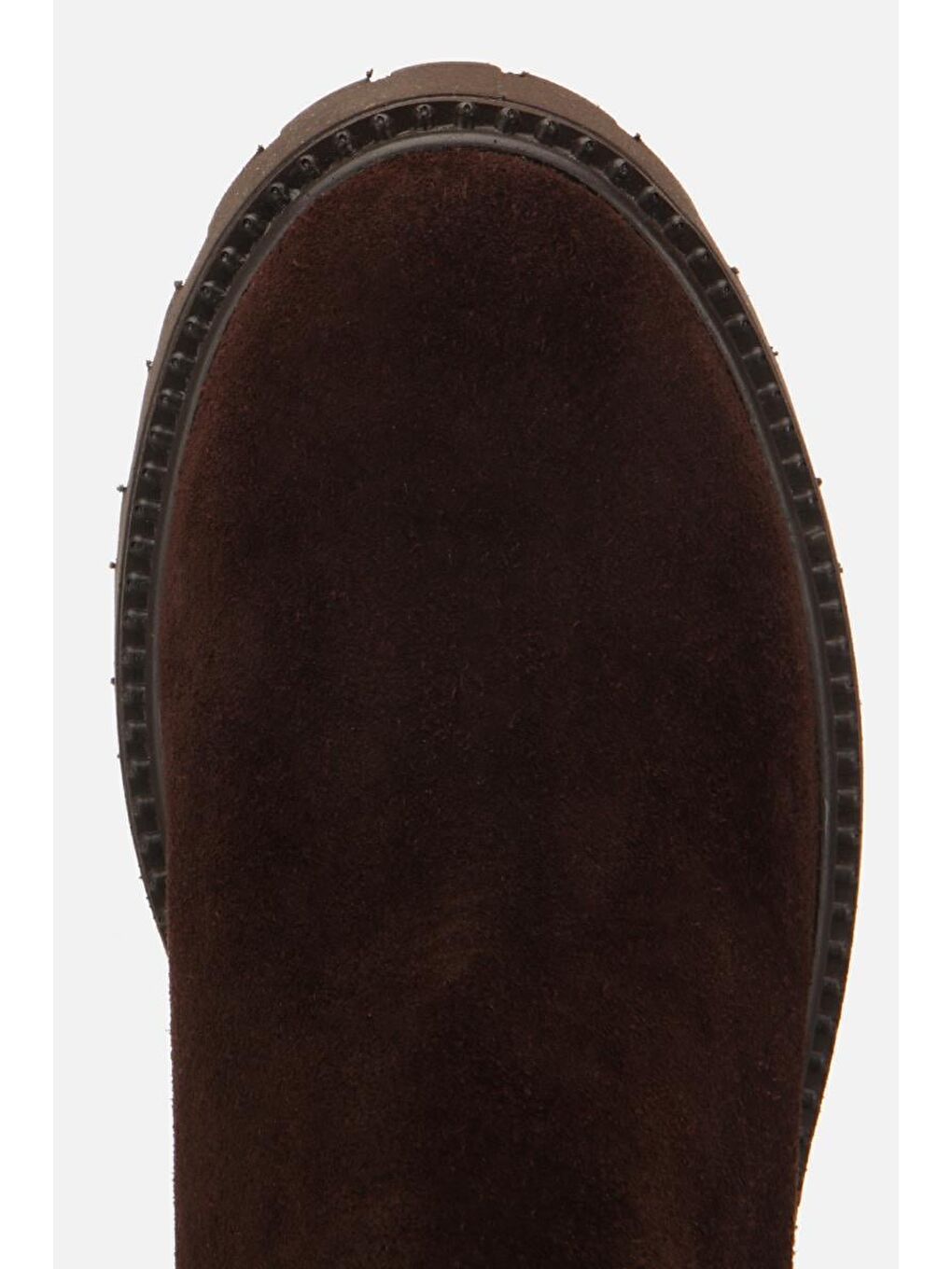 Kadın Deri Süet Kahverengi Lastik Detaylı Kalın Tabanlı Düz Bot-4