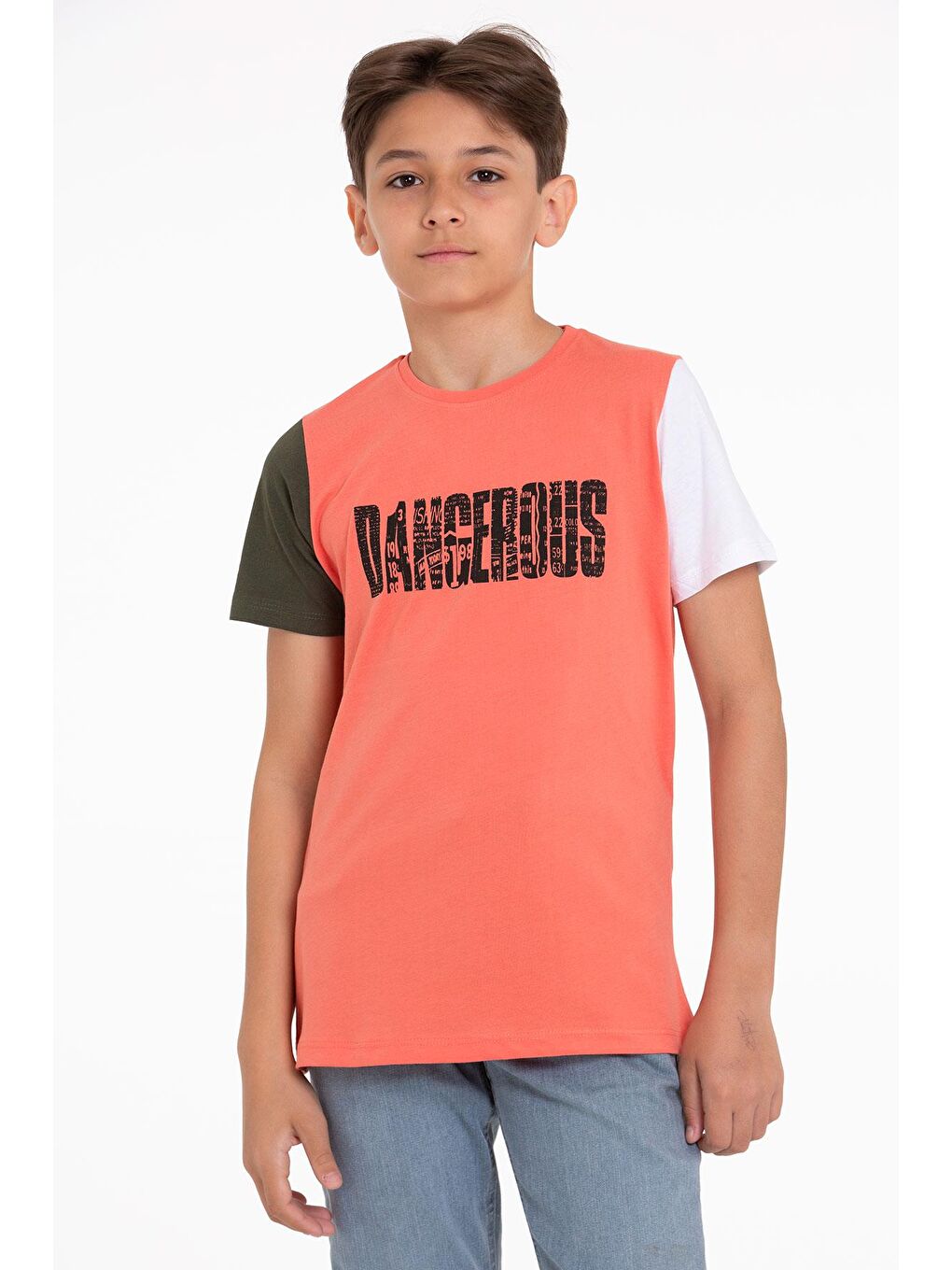 Kahverengi Kısa Kol Taba Renk Erkek Çocuk Tshirt