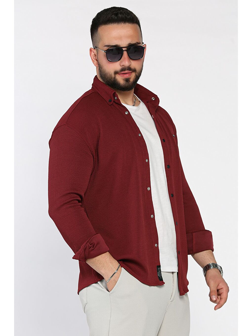 Bordo Erkek Uzun Kol Elastanlı Gömlek-1