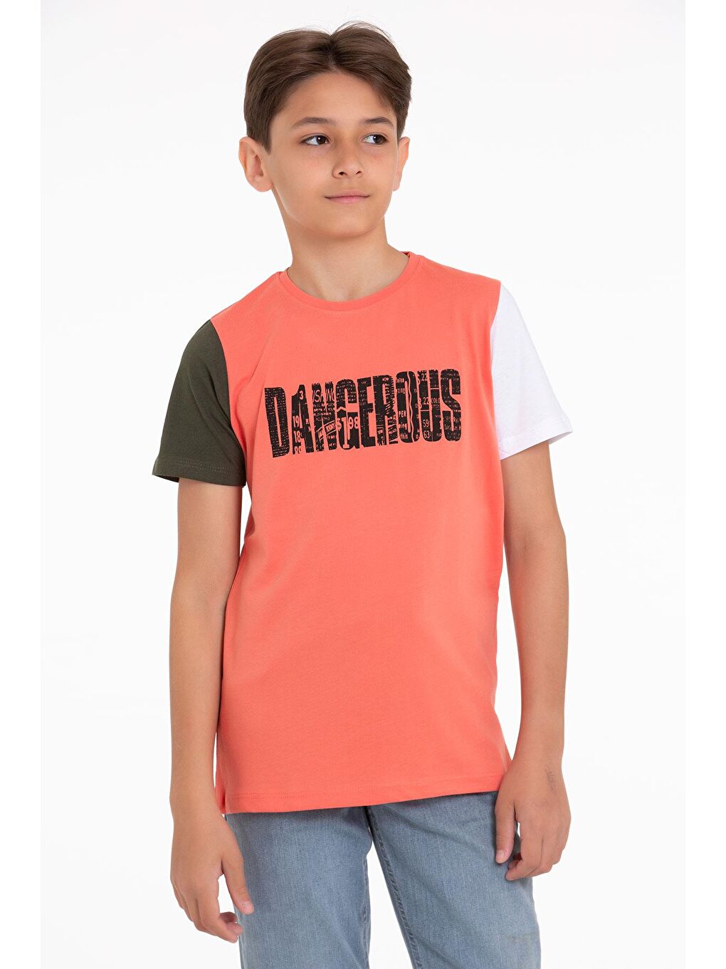 Kahverengi Kısa Kol Taba Renk Erkek Çocuk Tshirt-1