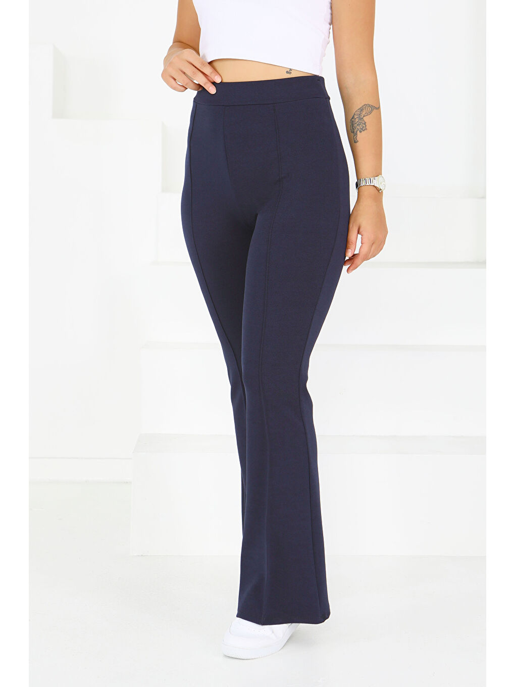 Çımalı İspanyol Paça Krep Pantolon Lacivert - 27623-1