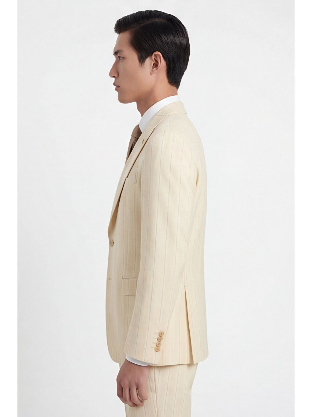 Erkek Viskon Karışımlı 8 Drop Klasik Bej Yelekli Takım Elbise-1