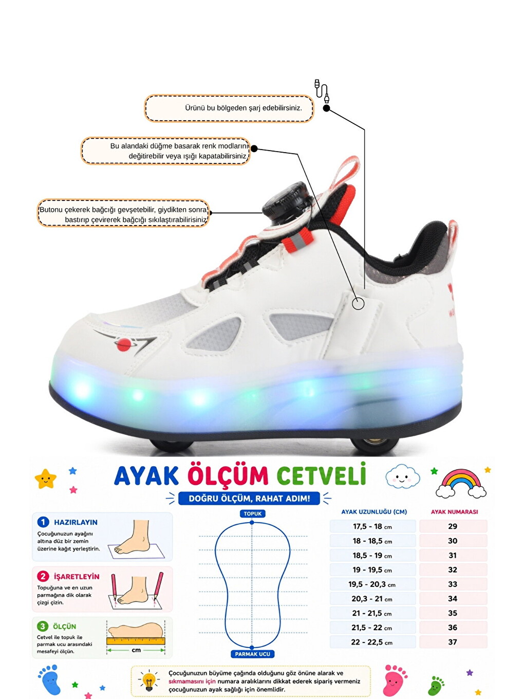 Çocuk Siyah Beyaz Şarjlı Işıklı Akıllı Bağcıklı Tekerlekli Paten Ayakkabı Yung-3